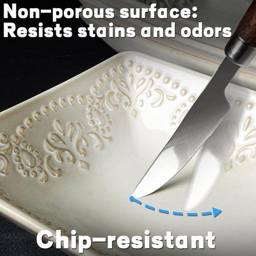 Artena Ceramic Rectangle Plates Set of 4 - Deep Lipped Edges for Appetizers, Sushi & Pasta | Microwave & Oven Safe