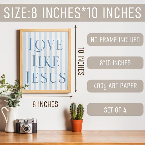 BRRNYOI Coquette Blue Bow Wall Art Set - Bible Verse Decor for Girls' Room | 8x10 Unframed Canvas Prints