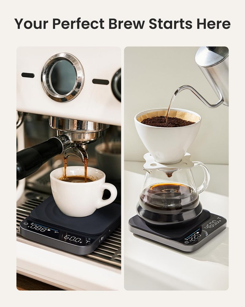 RENPHO Espresso Scale with Timer, Rechargeable Coffee Scale with Flow Rate Indicator, 0.1g Accurate Coffee Been Scale for Pour-Over, Gift for Coffee Lover, Calibarista, 3kg
