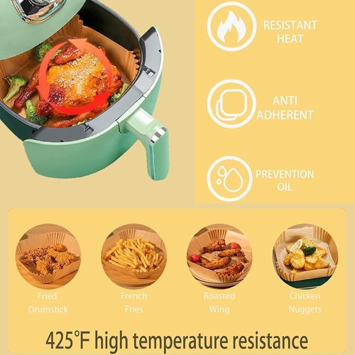 Air Fryer Paper Liners - 125PCS Non-Stick Disposable Baking Paper | Oil-Proof, Food Grade Parchment (8-Inch Square)
