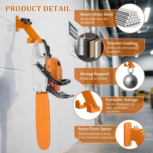 Chainsaw Hanger - 3-in-1 Adjustable Wall Mount for Stihl, Husqvarna & Echo | Garage Storage Organizer