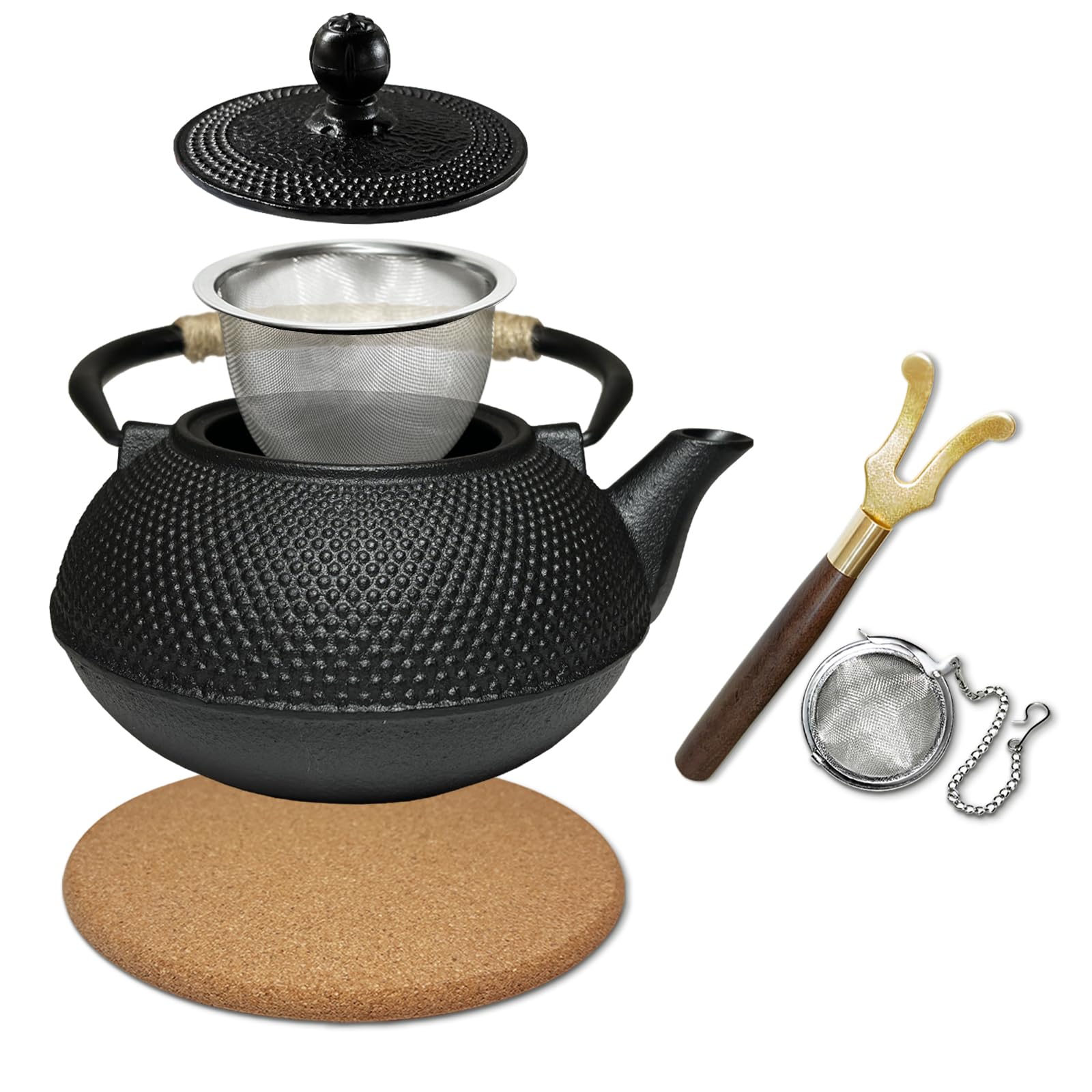 Japanese Cast Iron Teapot,Tea Kettle with Stainless Steel Infuser,For Wood/Campfire/Gas Stove Top (30 oz / 900 ml,Black)