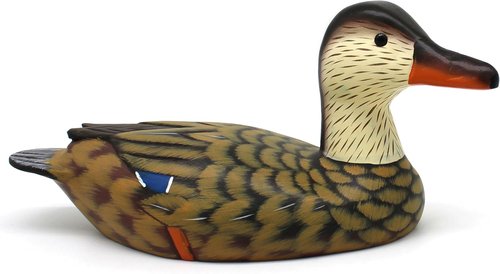 CVHOMEDECO Mallard Duck Decor - Hand Engraved & Painted Wood Figurine, 13 Inch, Brown Accent