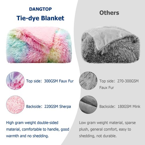 DANGTOP Fuzzy Faux Fur Throw Blanket, Tie Dye Fluffy Blanket, Super Soft Rainbow Blanket for Girls, Luxury Cozy Warm Plush Thick Sherpa Throws for Bed Couch Living Room (Rainbow, 50X60 inches)
