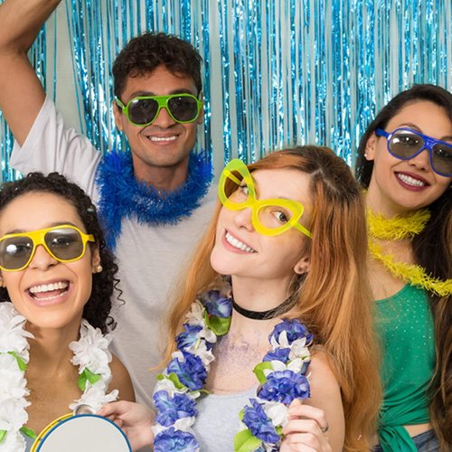Blue Metallic Tinsel Foil Fringe Curtains by [Brand Name] - 20 Pack Photo Booth Props for Parties & Celebrations