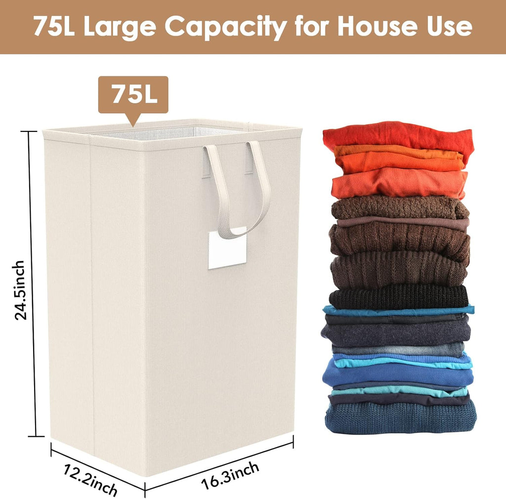 Skiennix 75L Large Laundry Hamper - Waterproof & Freestanding Design for Bedroom, Bathroom, or Dorm (Ivory)