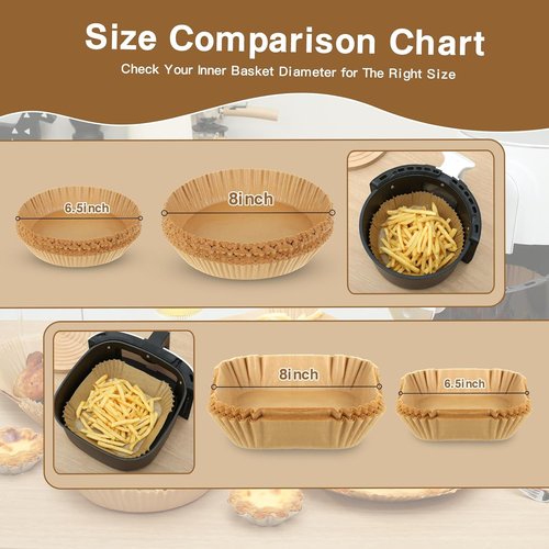 Air Fryer Liners | 100PCS Non-Stick Parchment Paper for 3-5QT Air Fryers - Easy Cleanup (Round, 6.5IN)