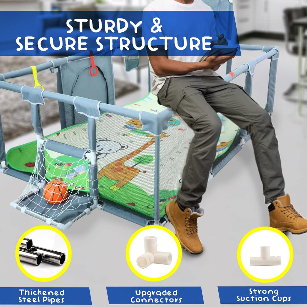 Upgraded Playpen by [Brand Name] - Thick Foldable Mat, Balls, Rings, Storage Bag & Sports Accessories | BPA-Free & Safe