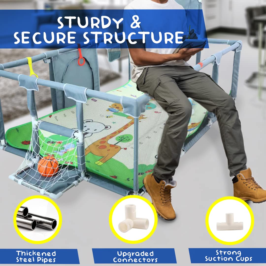 Upgraded Playpen by [Brand Name] - Thick Foldable Mat, Balls, Rings, Storage Bag & Sports Accessories | BPA-Free & Safe