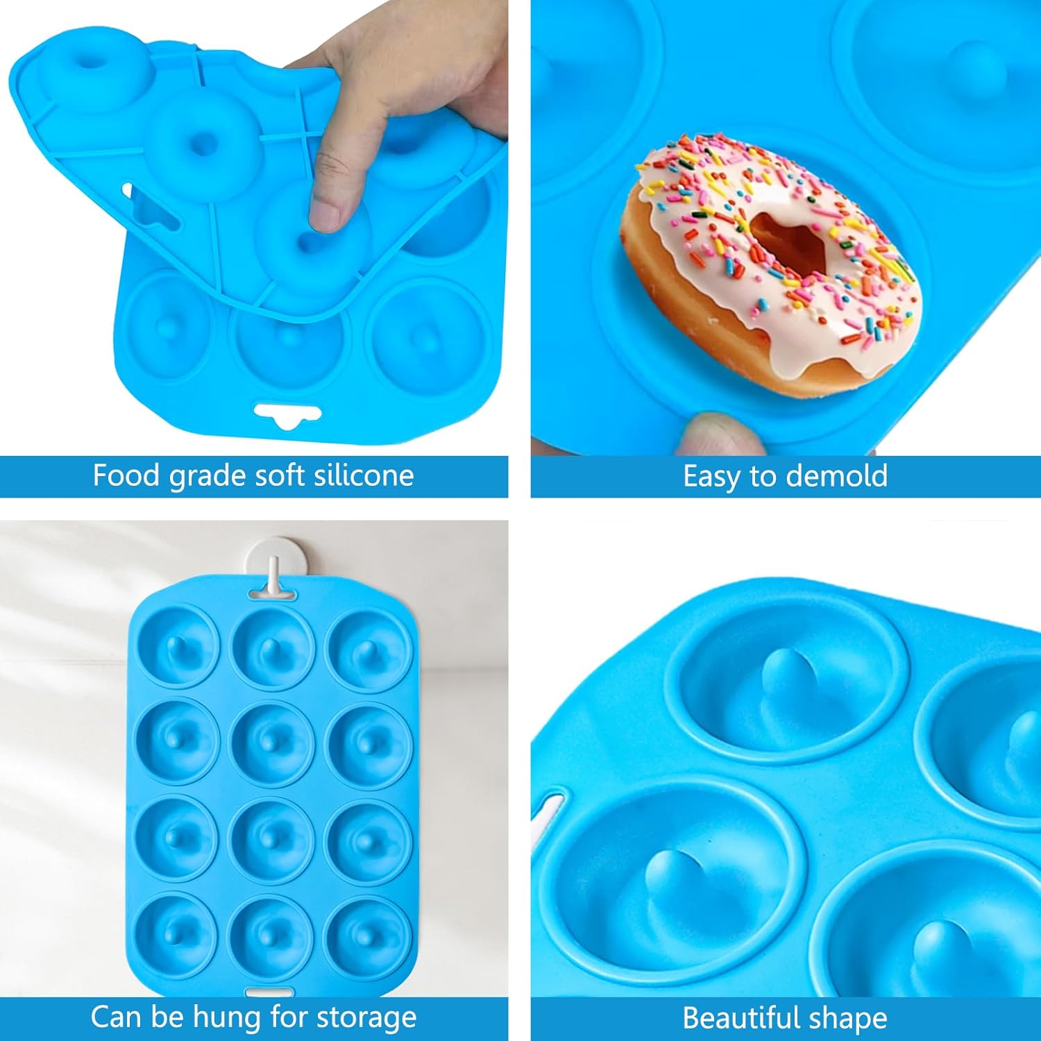 Skiennix Silicone Donut Pan - 12-Hole Mini Donut Molds | Heat Resistant, Non-Stick & Dishwasher Safe