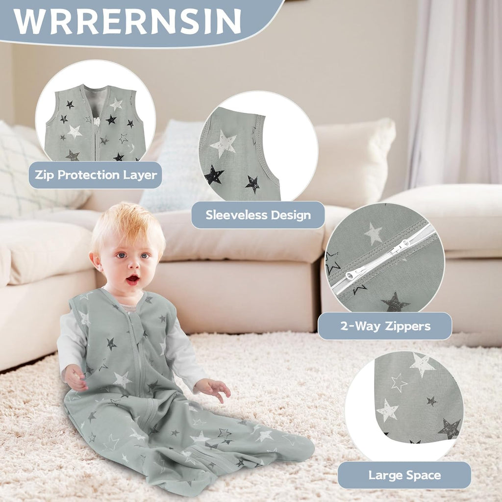 Skiennix Baby Sleep Sack - 100% Cotton Wearable Blanket for Newborns | 0-6 Months, 3-Pack, 2-Way Zipper