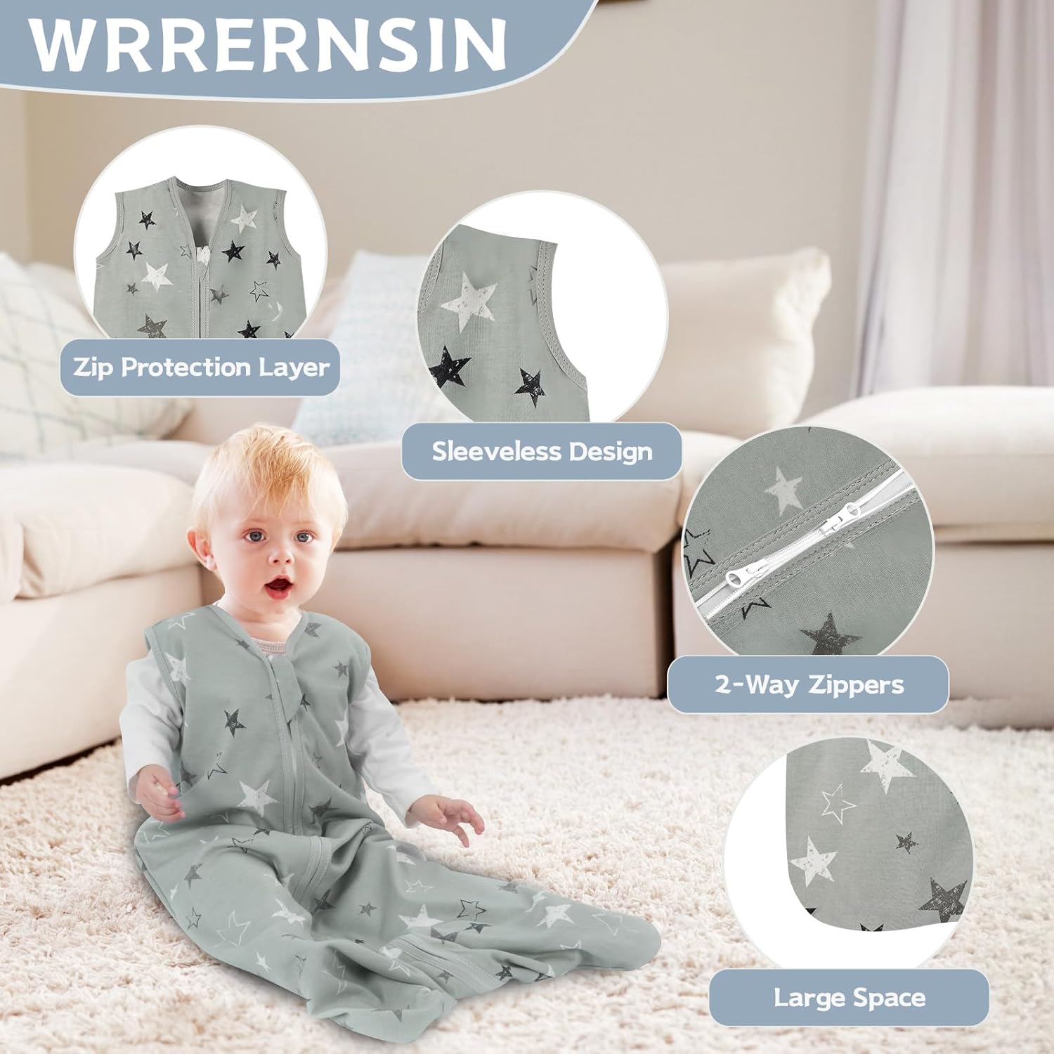 Skiennix Baby Sleep Sack - 100% Cotton Wearable Blanket for Newborns | 0-6 Months, 3-Pack, 2-Way Zipper