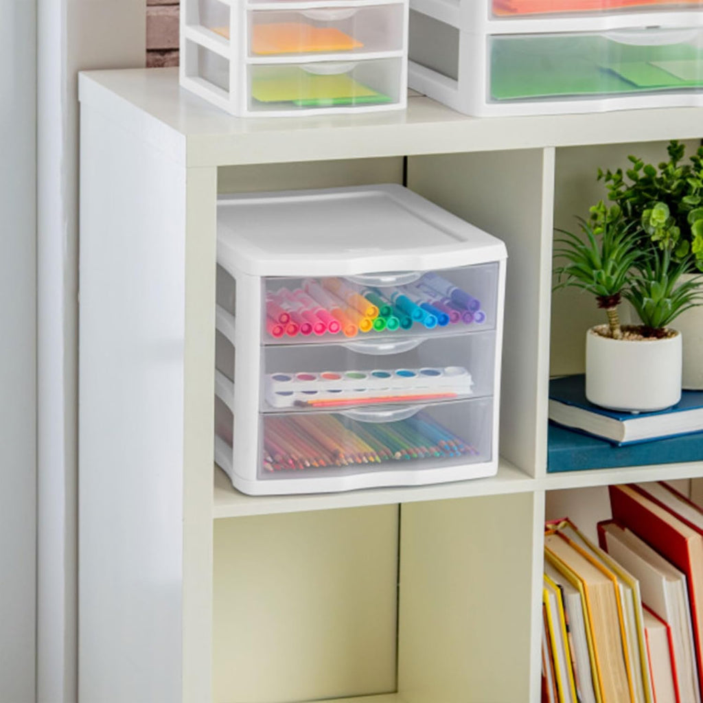 Sterilite ClearView 3-Drawer Stacking Storage Organizer System - Compact Design | 8 Pack