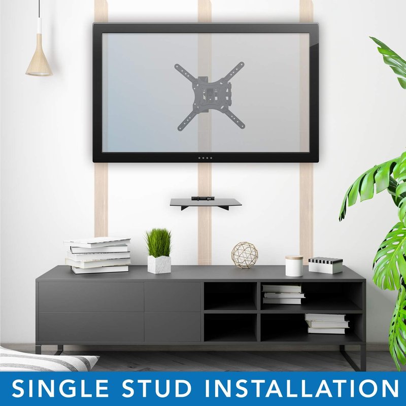 Mount-It! TV Mount with Shelf | Full Motion TV Wall Mount with Floating Entertainment Shelf for Cable Box, DVR | Single Stud Installation | Fits Televisions Up to 55 Inches, VESA 75x75mm to 400x400mm