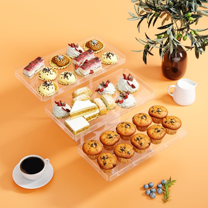 BYCY 3 Tier Cupcake Stand Set - Clear Acrylic Dessert Table Display Set for Pastry Food Treat Tier Cookie Dessert Platter, Tier Serving Trays Holder for Wedding Baby Shower Tea Party
