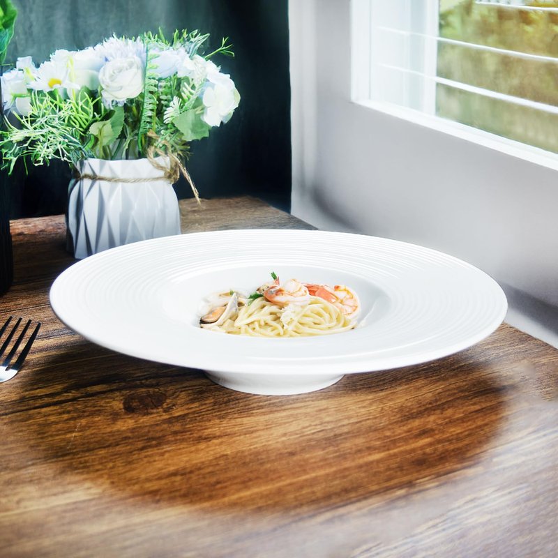 dingdaer Soup Plates Soup bowls Set of 4, Ceramics Rimmed Small Mouth Pasta Plates, for high end restaurants and best choice for gourmets, Modern and stylish tableware (Embossed coil, 10.9 Inch)
