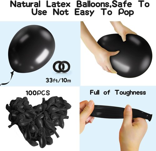 EMART 100pcs Black Balloons - 12 Inch Latex Helium Quality for Birthday, Wedding & Party Decor