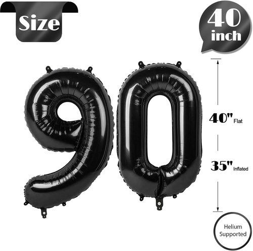 Black Number 90 Balloon - 40 Inch 90th Birthday Decorations for Men & Women | Elegant Party Supplies