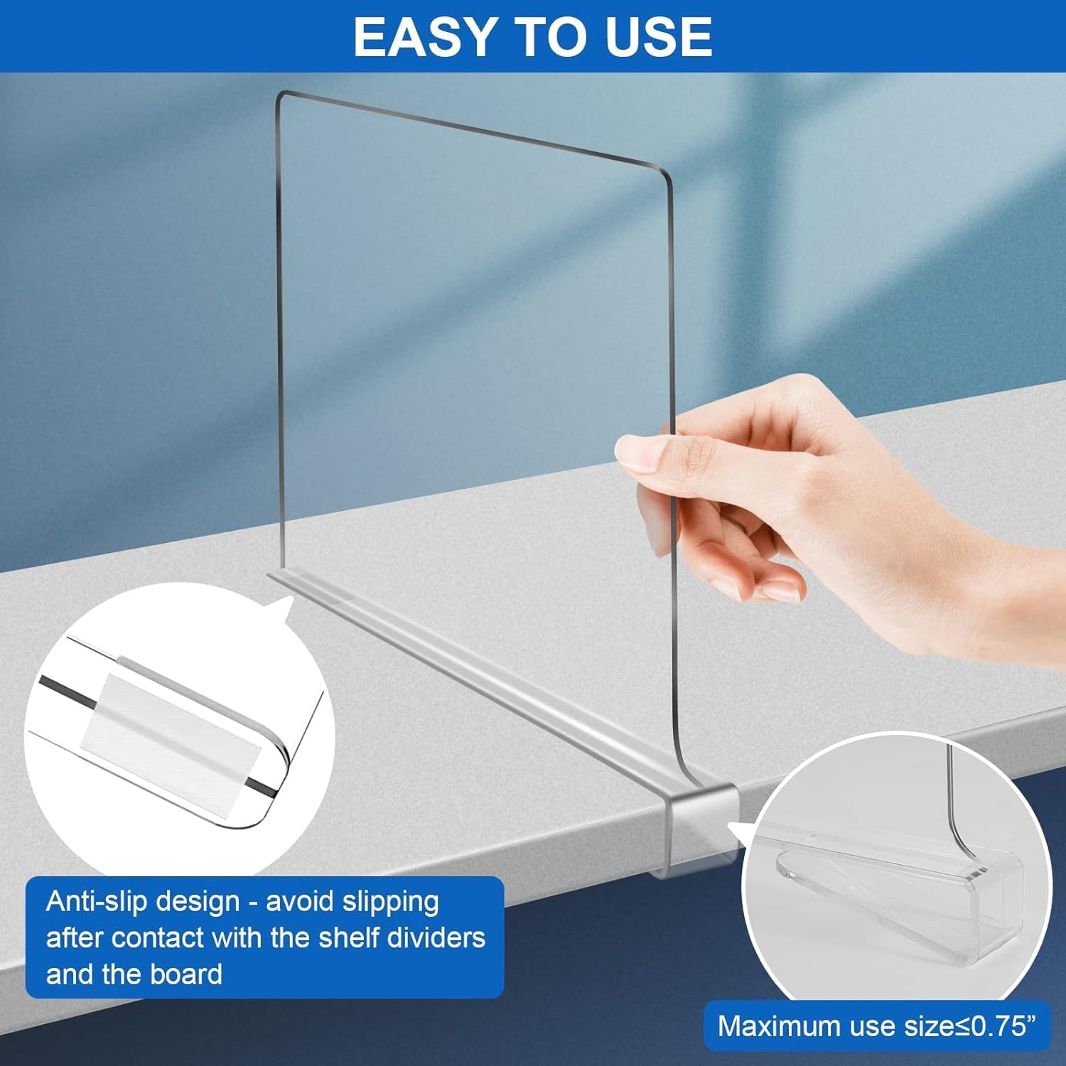 Skiennix Clear Shelf Dividers - 12 Inches Extra Tall | 6 Pack Acrylic Closet Organizer for Sweaters & Clothes