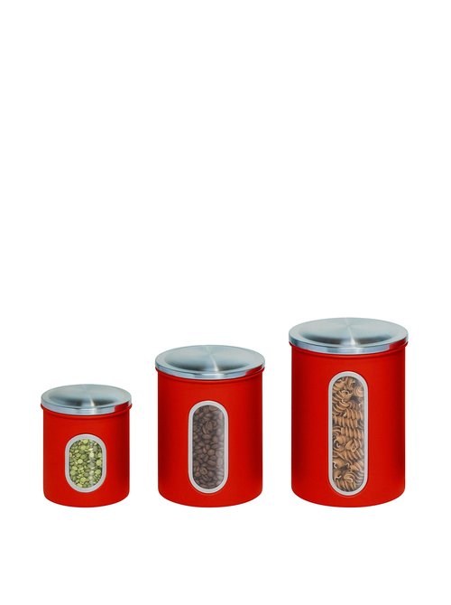 Honey Can Do Three-Piece Set of Nesting Stainless Steel Kitchen Canisters, Red KCH-03011 Red