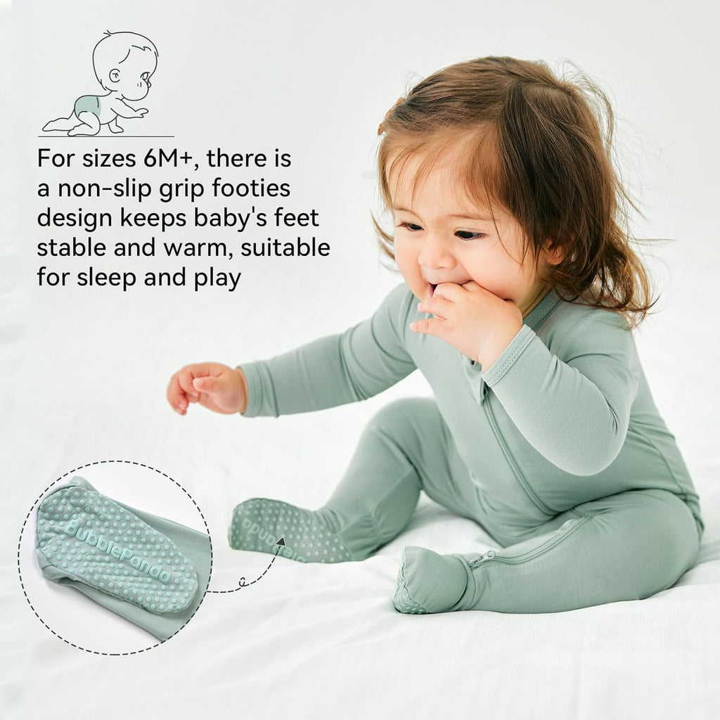 Okayinn BubblePanda Baby Pajamas - Bamboo Rayon Zip-Front Non-Slip Onesie for Boys & Girls
