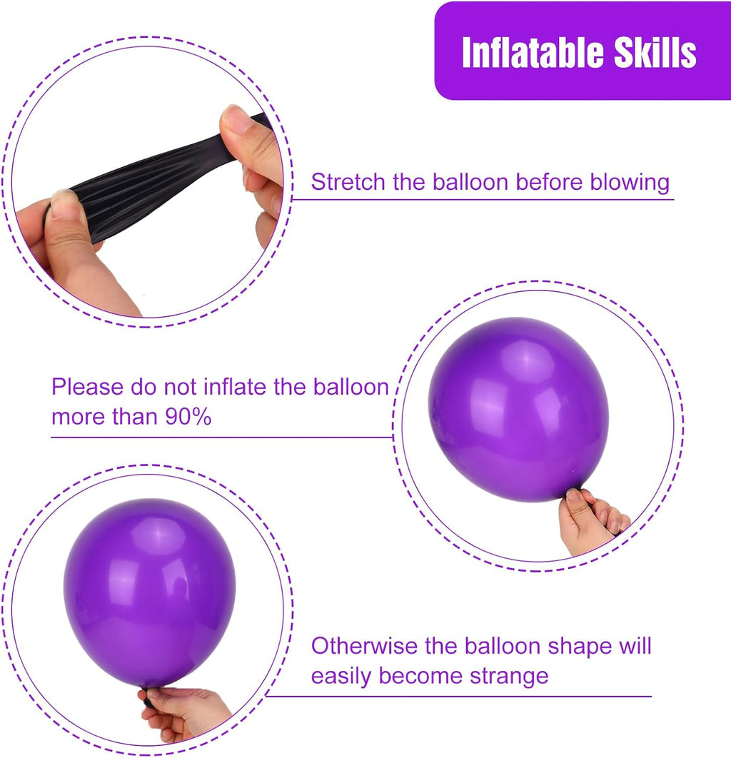 RUBFAC Dark Purple Balloons - 129-Piece Latex Balloon Garland Kit | 5-12 Inch for Weddings & Parties
