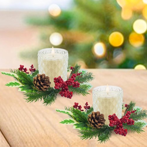 Caxchiling Mini Candle Wreaths - 4 Pcs with Pine Cones for Wedding & Home Decor | Elegant Table Centerpieces