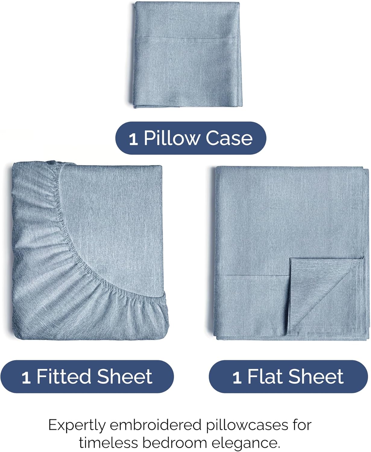 Skiennix Twin XL Sheet Set - Comfy Breathable Cooling Bedding - Hotel Luxury Blue (Heathered) - Deep Pockets, Wrinkle-Free