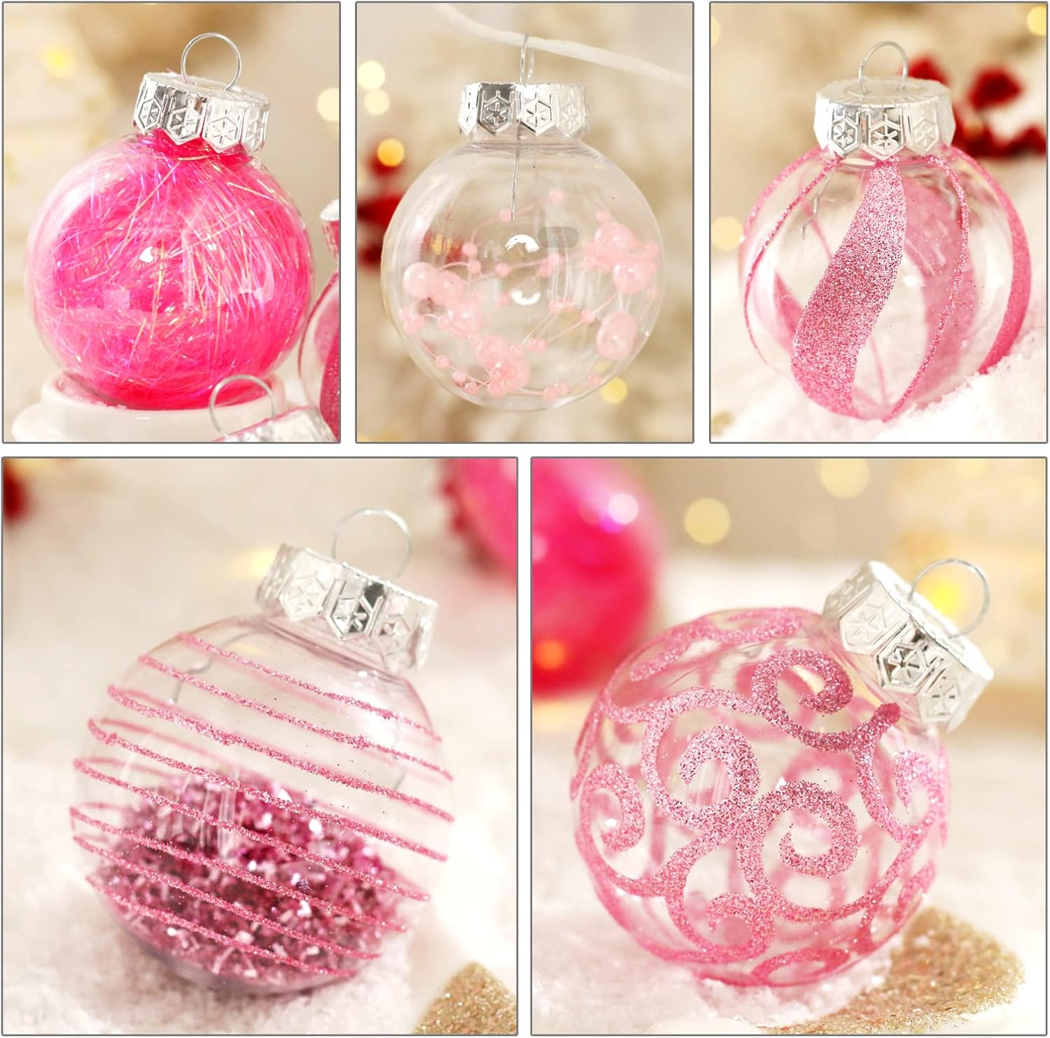 Regine Switzerland 30-Piece Christmas Ornaments Set - Shatterproof Clear Pink Baubles for Holiday Decor