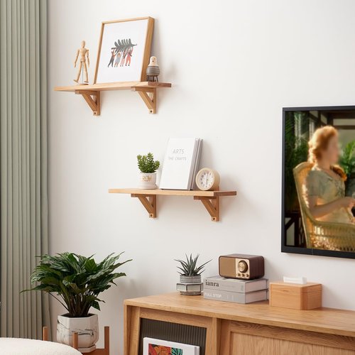 TRWISWDC Floating Shelves Oak 32 inches Natural Wood Wall Shelf Wall Mounted Rustic Floating Shelf with Brackets for Bedroom Living Room Bathroom Kitchen Office Wall Storage Shelf