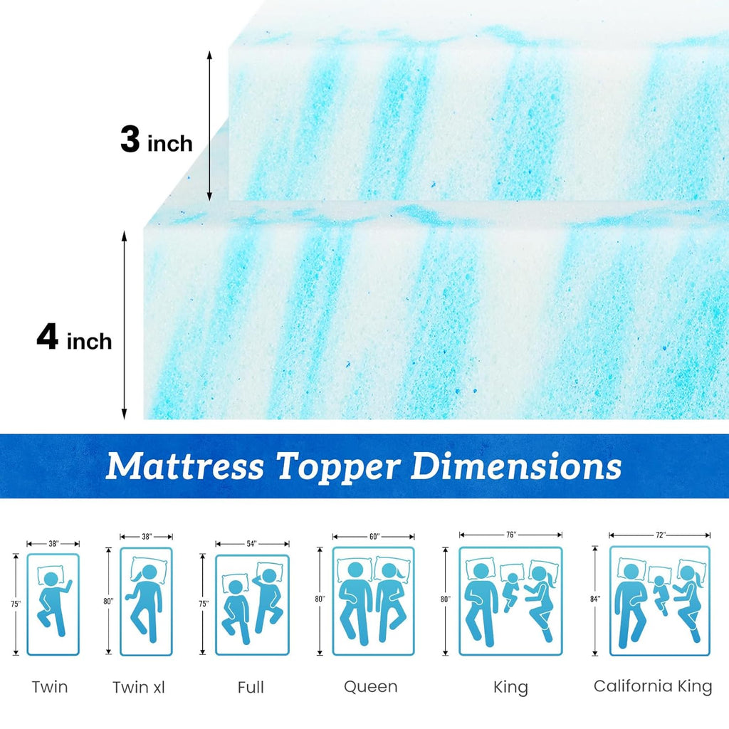 Sweetcrispy Mattress Topper - 4 Inch Thick Memory Foam Gel Infused Cooling Pad for Queen Size Bed | CertiPUR US Certified, Breathable Blue