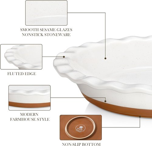 MALACASA Ceramic Pie Pan Set | 9-Inch Nonstick Deep Dish Quiche Baking Dish - Scratch-Resistant TARA Series