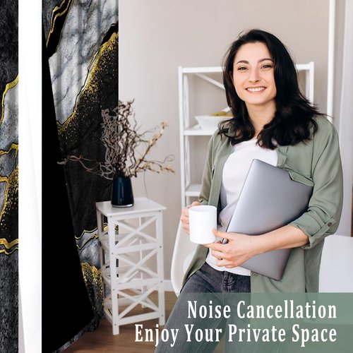 Renaiss Black Marble Blackout Curtains for Bedroom Abstract Golden Gray Texture Window Curtain Modern Luxury Crack Art Window Drapes for Living Room Decor Curtains 2 Panels Set, 42x84 Inch