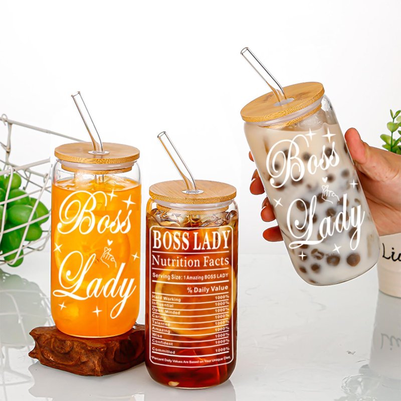 MAFENT Boss Lady Gifts - 16 Oz Can Glass for Mom Girlfriend Women Manager Coworker Employer Colleagues Teacher Assistant Christmas Gifts New Year Bosses Day Decorations
