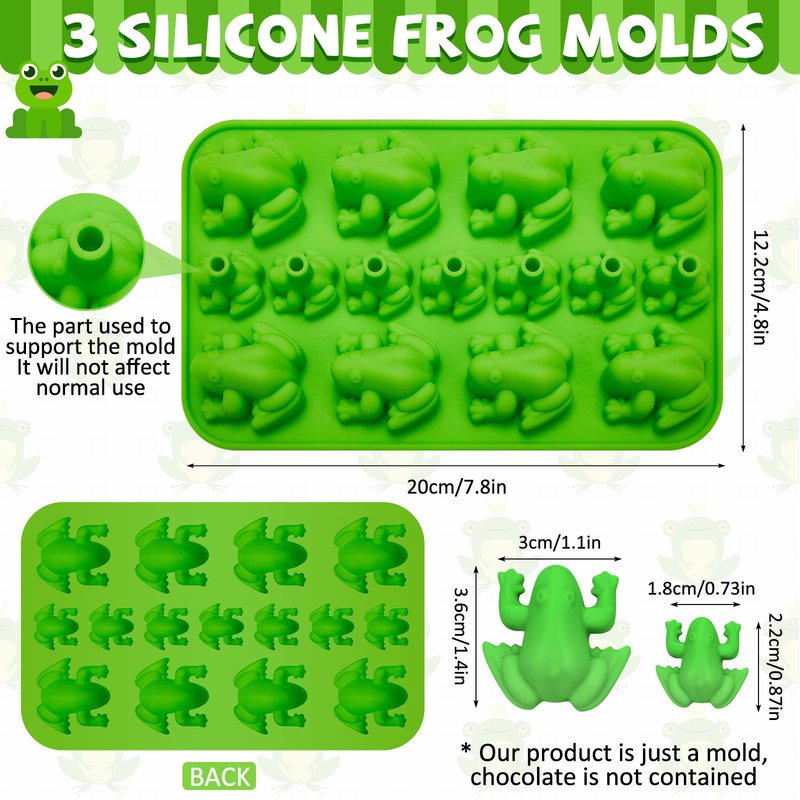 Tessco for you 3 Pieces Silicone Frog Chocolate Mold Funny Candy Molds Passover Jelly Ice Tray Gummy Animal Mold for Holiday Birthday Wizard Party Cake Decoration Kitchen Gift (Green)
