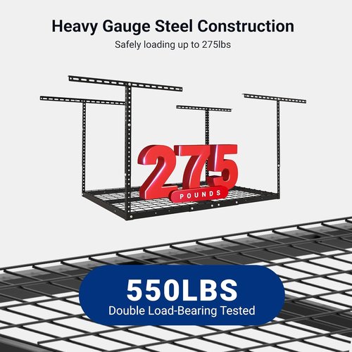 FLEXIMOUNTS 3x4 Overhead Garage Storage Rack - Heavy-Duty Metal Ceiling Organizer, 275lbs Capacity, Black