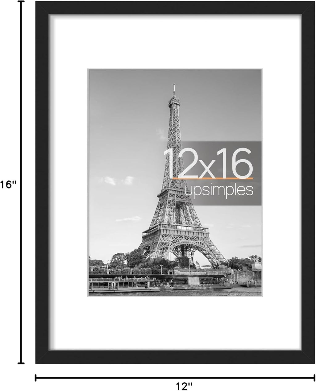 Upsimples 12x16 Picture Frame - Versatile Display for 8.5x11 Photos with Mat or 12x16 Without Mat - Black