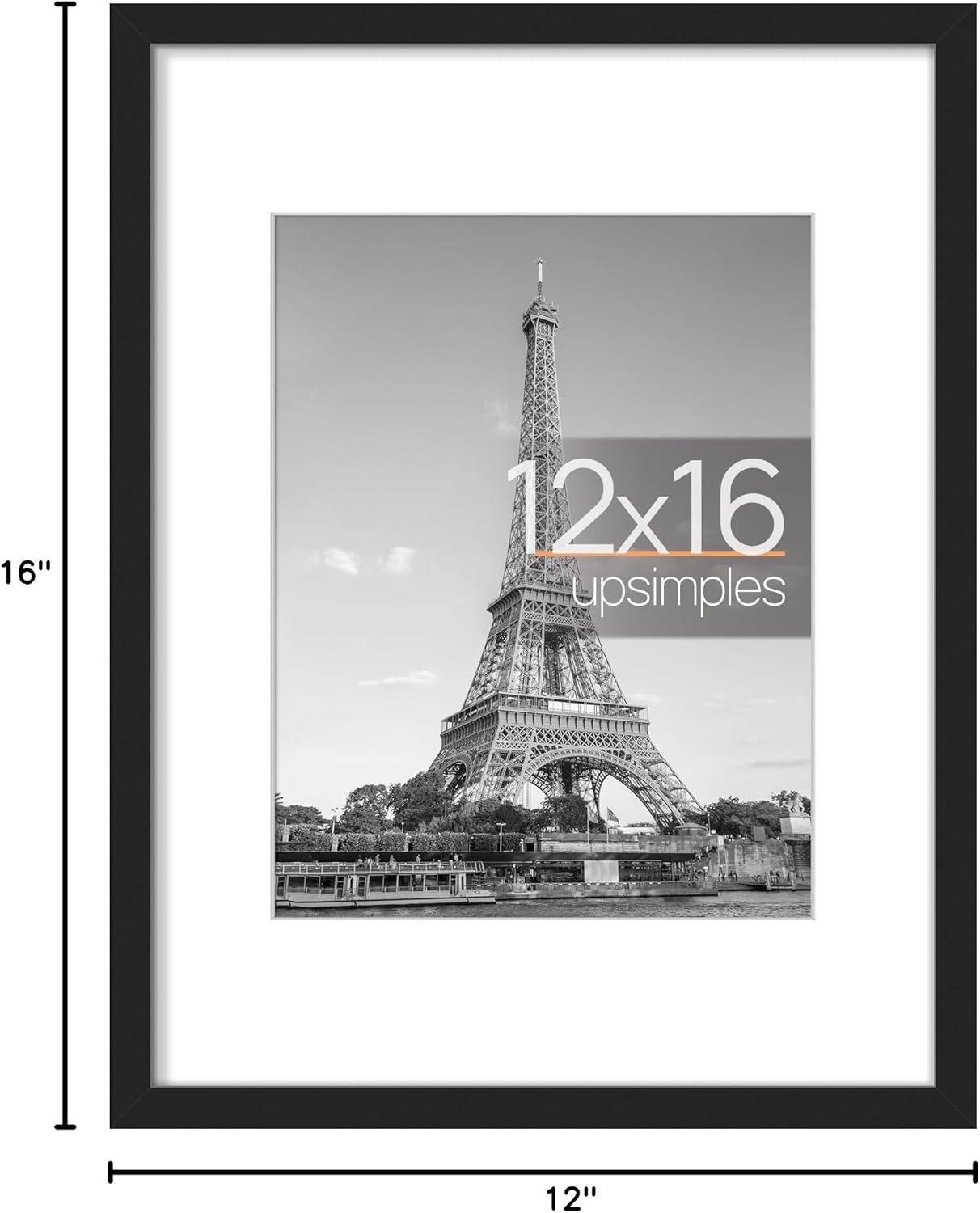 Upsimples 12x16 Picture Frame - Versatile Display for 8.5x11 Photos with Mat or 12x16 Without Mat - Black