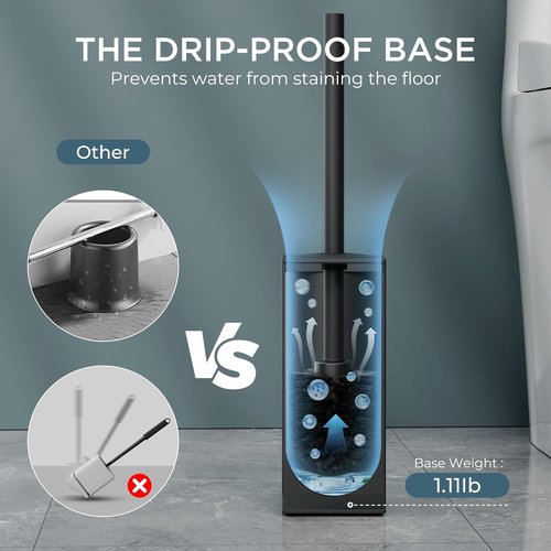 FORIOUS Toilet Brush Set - Heavy Duty 304 Stainless Steel Holder with Long Handle | Black, Space-Saving Design