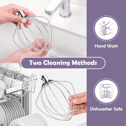 Stainless Steel 6-Wire Whisk Attachment for KitchenAid Mixer, 4.5-5Qt Tilt-Head Stand Mixer Compatible, Dishwasher Safe, Ideal for Whipping Cream, Mixing Flour & Cake, Perfect for Mayonnaise Whisks