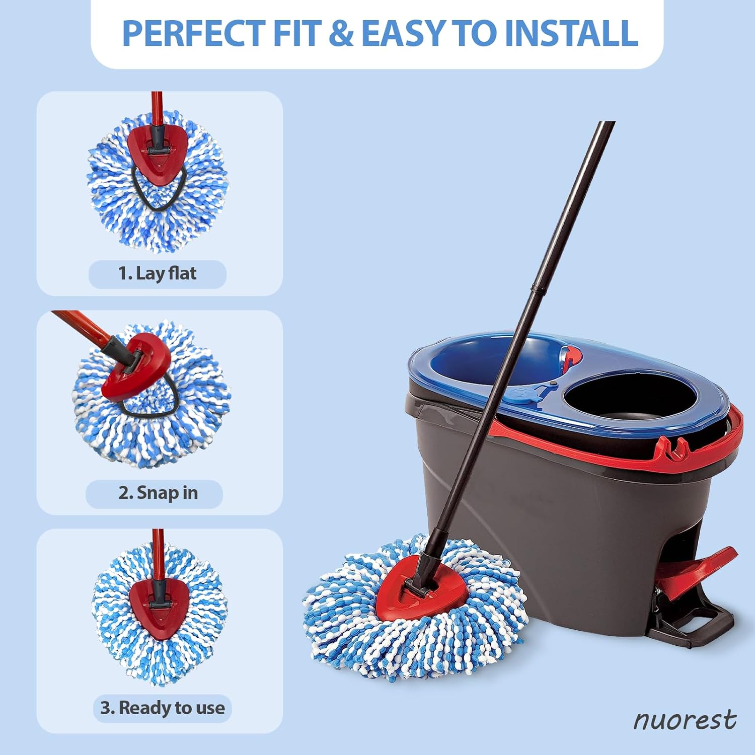 Skiennix Spin Mop Replacement Heads - 3 Pack Microfiber, Machine Washable for Deep Cleaning