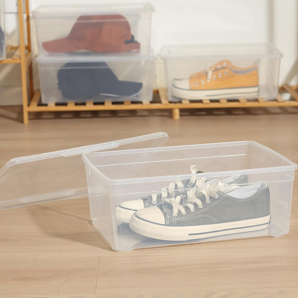 Novelinks 12 Pack Plastic Storage Bins - Stackable 6QT Clear Containers with Lids for Home & Office Organization