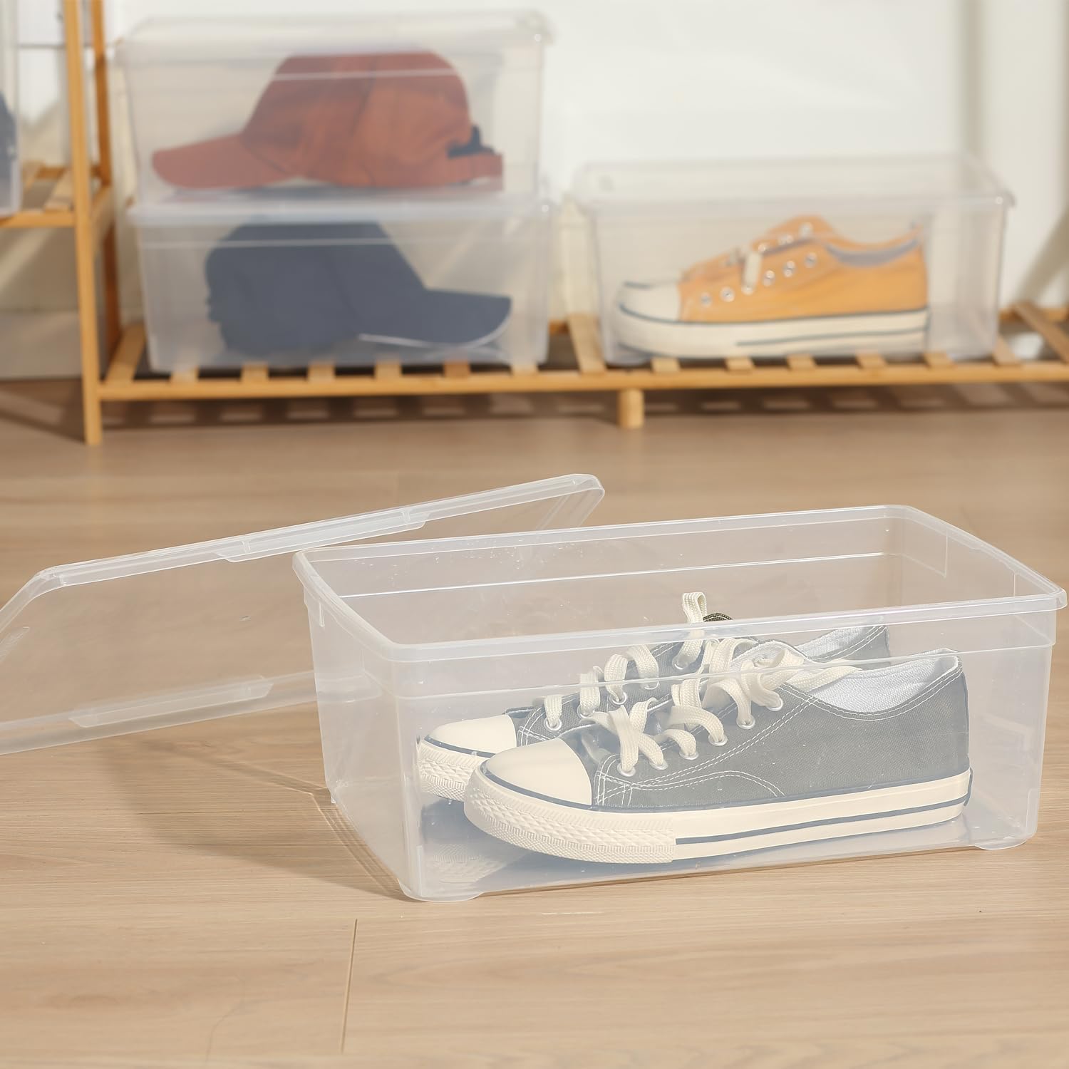 Novelinks 12 Pack Plastic Storage Bins - Stackable 6QT Clear Containers with Lids for Home & Office Organization