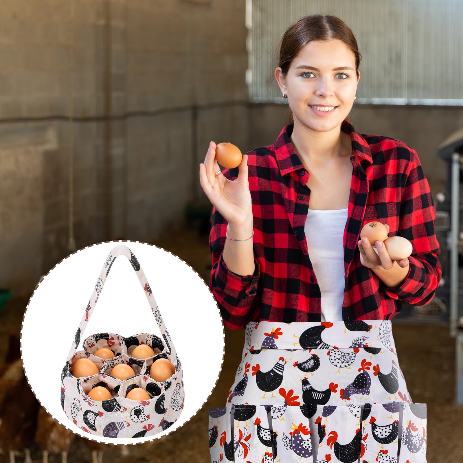 Silicherry 2 Pcs Egg Collecting Apron Chicken Egg Gathering Basket with 7 Pouches Holding Apron with 15 Pockets (Stylish)