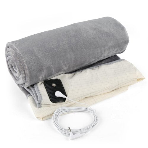 F FINEC Grounding Blanket for Improving Sleep and Help with Anxiety, Soft Flannel Earthing Blanket Grounding Throw with Silver Fiber Cotton Lining, Earth Grounding Cord Included, Grey 54"x60"