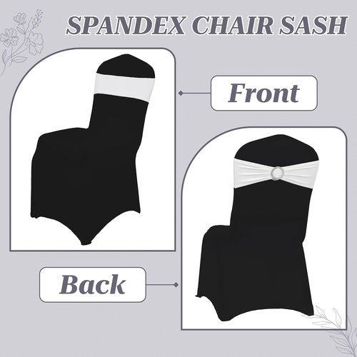 MDS Spandex Chair Sashes - Universal Fit Elastic Stretch Bands with Buckle Slider Bow | 150 Pack - White