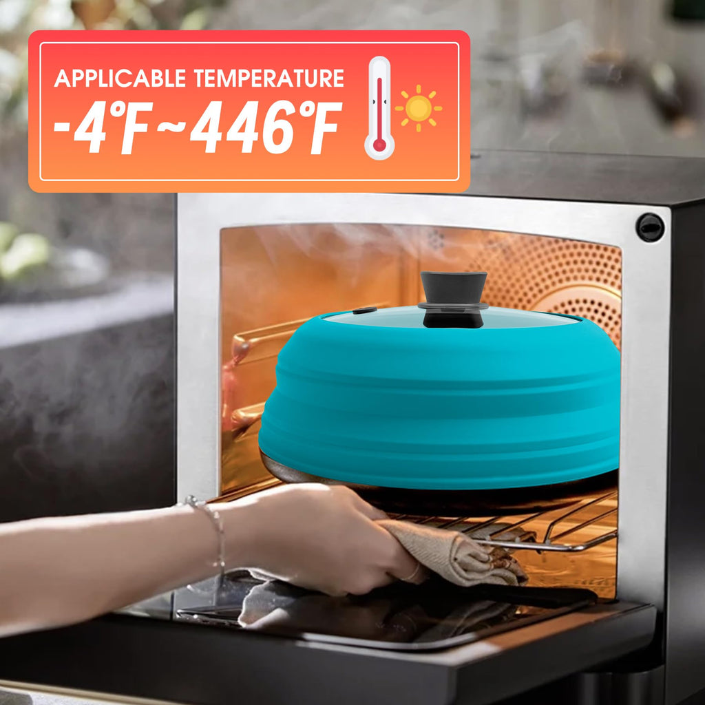 Microwave Splatter Cover Microwave Cover for Food 11.8 Inch Collapsible Glass Microwave Cover with Handle Silicone microwave splatter cover for Home Kitchen (Blue)