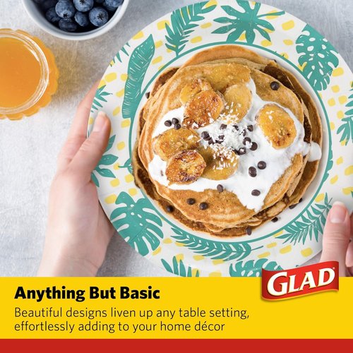 Glad Round Disposable Paper Plates, Palm Leaves Pattern - Strong, Sturdy, Soak Proof, and Microwavable Decorative Plates for Dinner and Everyday Use, 10 Inch, 50 Count - 2 Pack