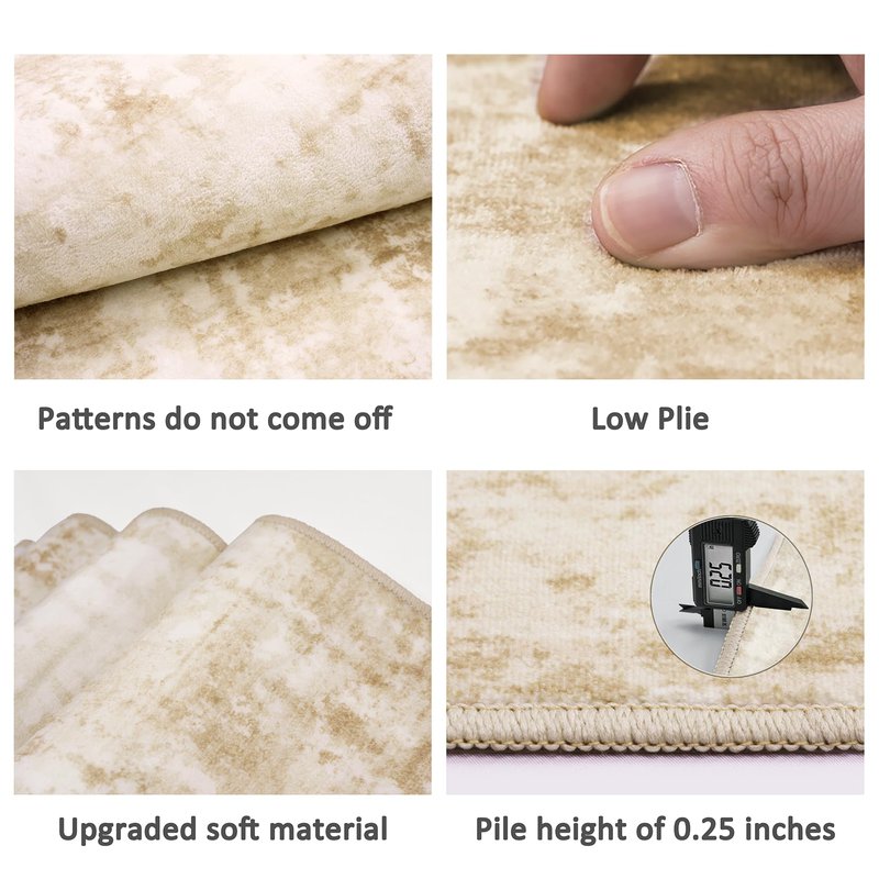 Area Rug Living Room Rugs: 8x10 Machine Washable Rug Large Abstract Modern Soft Non Slip Carpet Indoor Thin Low Pile Carpets for Bedroom Under Dining Table Home Office Farmhouse Decor Beige