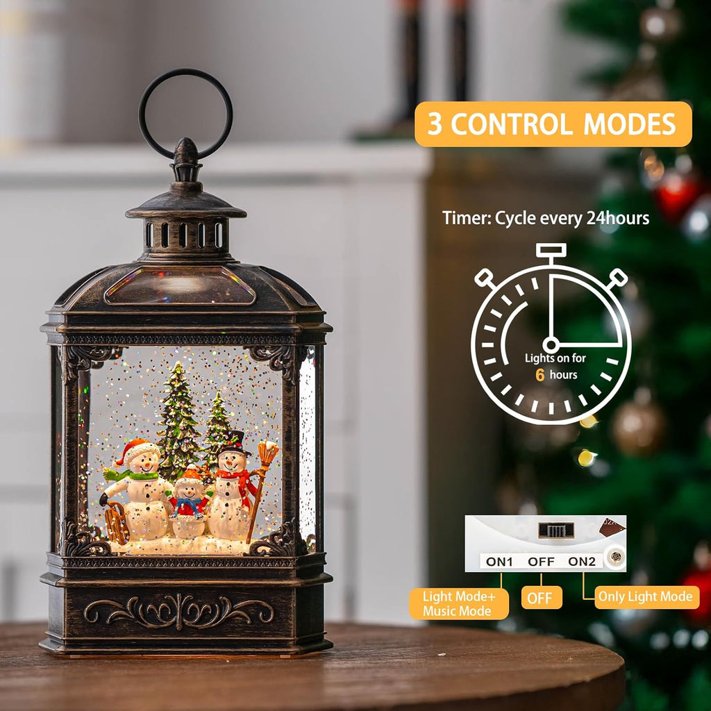 VISFLAIR Christmas Snow Globe - Lighted Snowman Family with Swirling Glitter | Musical Holiday Decoration